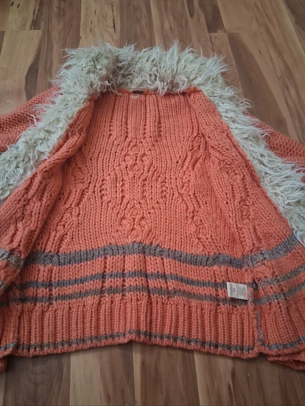 Free People Coral Knit Cardigan with Cream Faux-Fur Trim